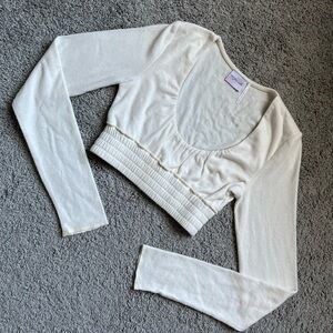 Out From Under Ivory Long Sleeve Deep Neck Crop Top Super Soft Size Small